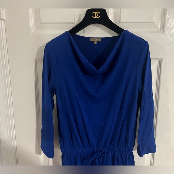 Lilla P Pima Cotton Modal 3/4 Sleeves MIDI Dress Boat Cowl Neck Blue Size M - Picture 6 of 8